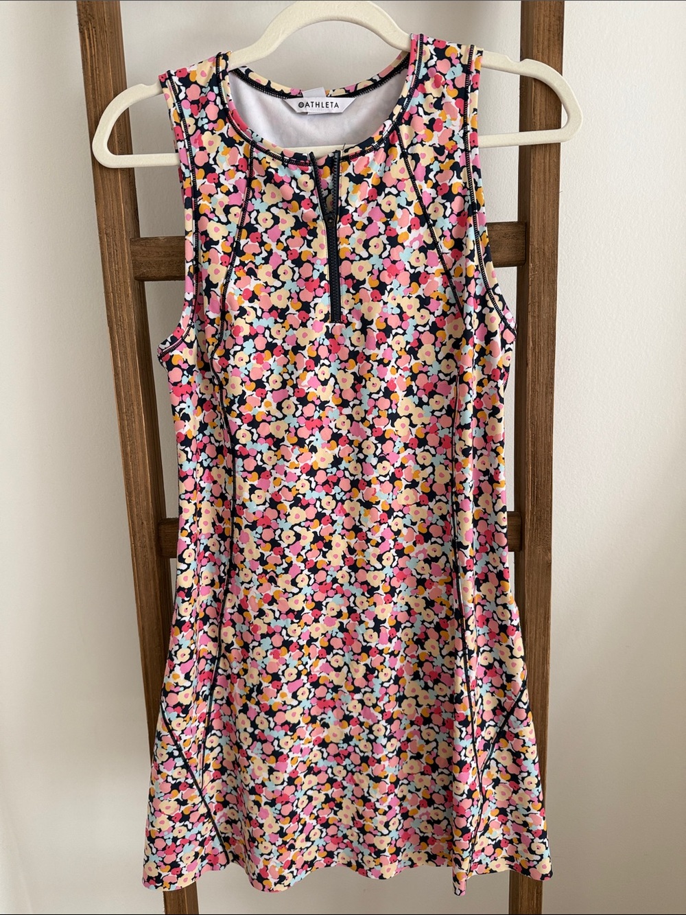 Athleta Pink Multicolor Floral Zip-Front Active Mini Dress